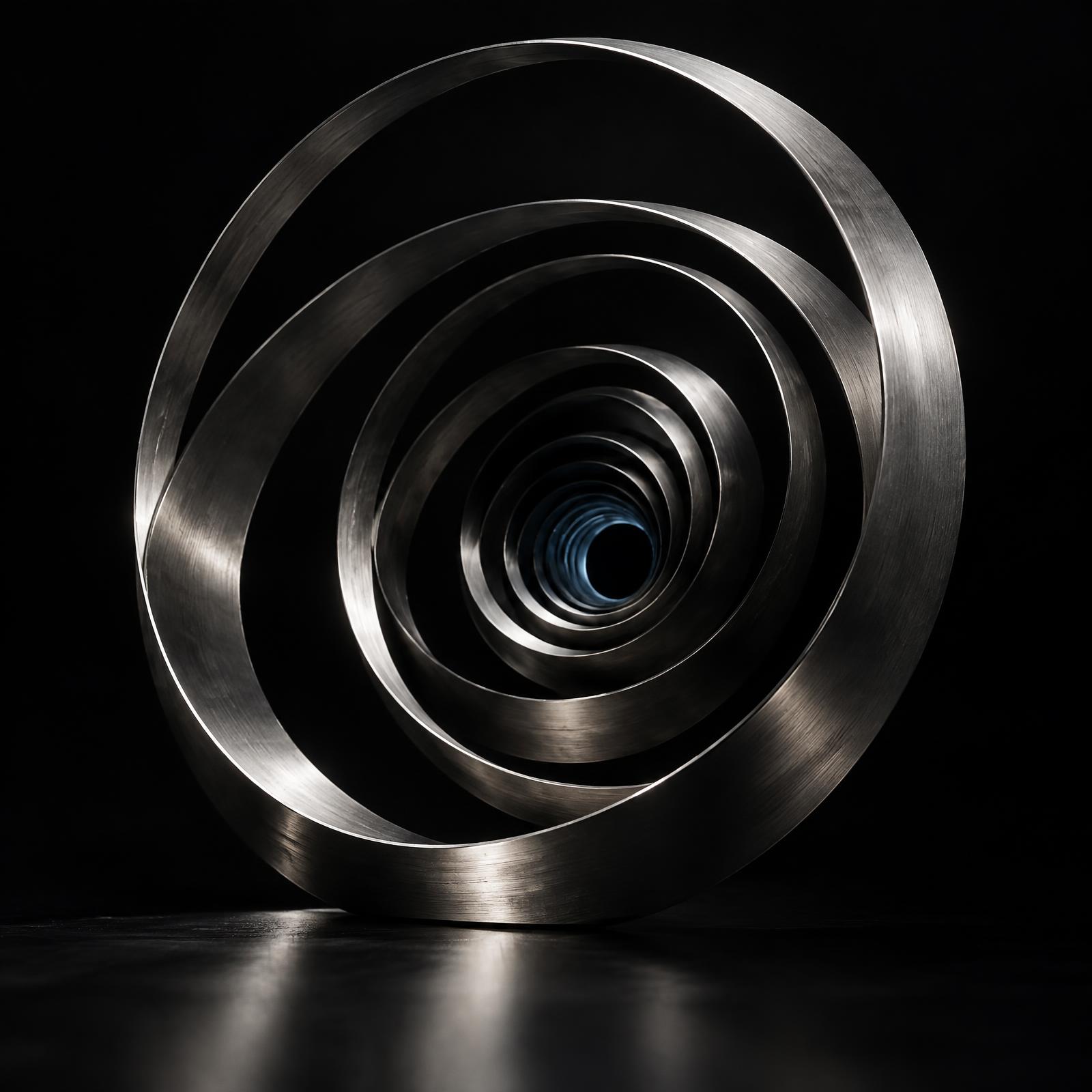 Brushed silver rings spiralling into a dark portal — the Vortex Digital signature